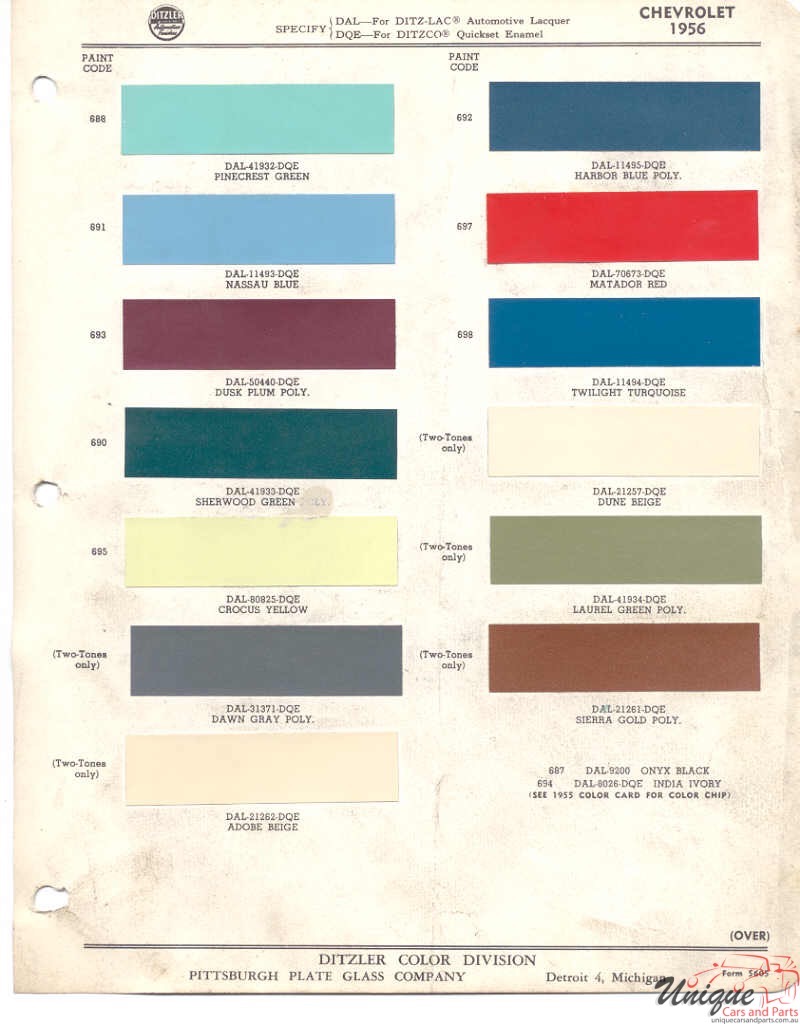 1956 Chev Paint Charts PPG 1